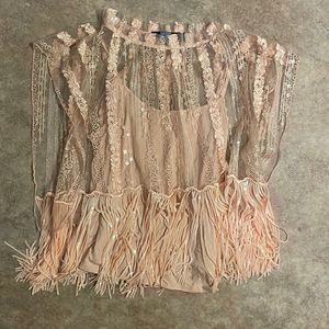 Pink fringe top, from Anthropologie